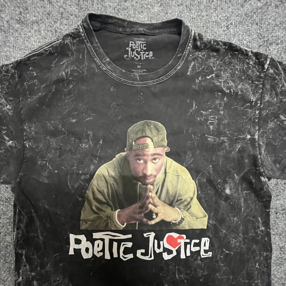 Poetic Justice T-Shirt Mens Size M Black Mineral Wash Tupac Shakur Graphic Tee